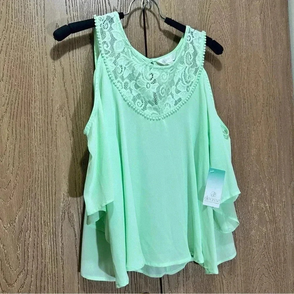Decree NWT XL Women's Blouse Tank Lime Green Off the Shoulder Lace Shirt Casual - Picture 6 of 14